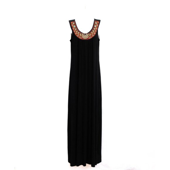 Mishca Beaded Maxi Dress S-M TALL Black Tribal Southwestern Boho Resort Cruise - Picture 2 of 6